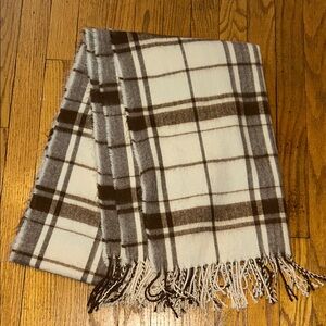 Plaid Fringe Scarf in Brown and Cream
